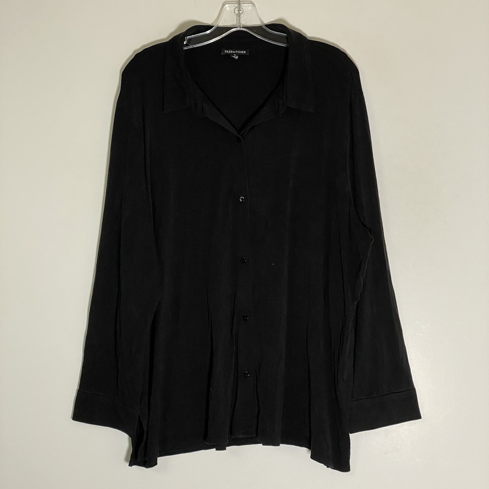 Eileen Fisher Top Womens 1X Black Modern Minimalist Classy Oversized Blouse Plus